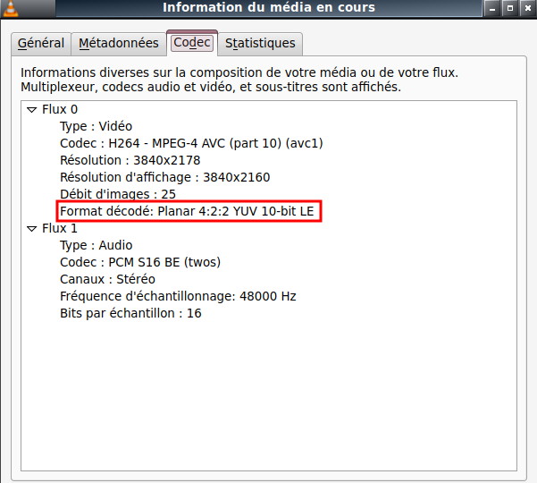 Informations sur le codec vidéo avec VLC Informations sur le codec vidéo avec VLC